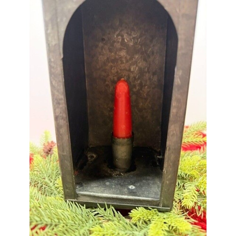 VINTAGE PRIMITIVE TIN CANDLE LANTERN WITH HANDLE 14"T